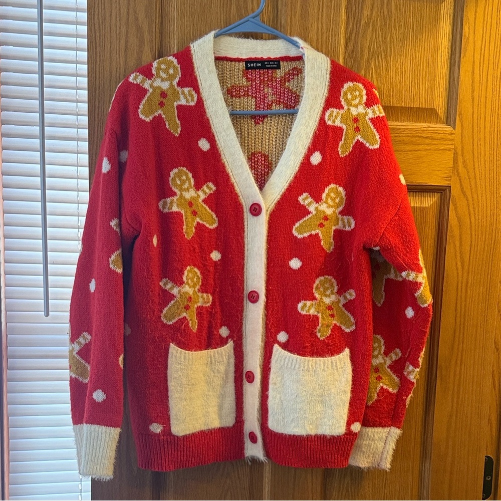 SHEIN Red Gingerbread Cardigan